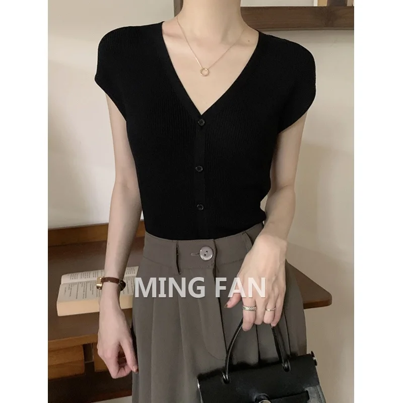 2023 ���� ���ο� ���� �� ������ ���� ���� ǰ�� Qu Zhu ª�� �Ҹ� ��Ʈ ī��� V-neck �ְ� Ʈ����