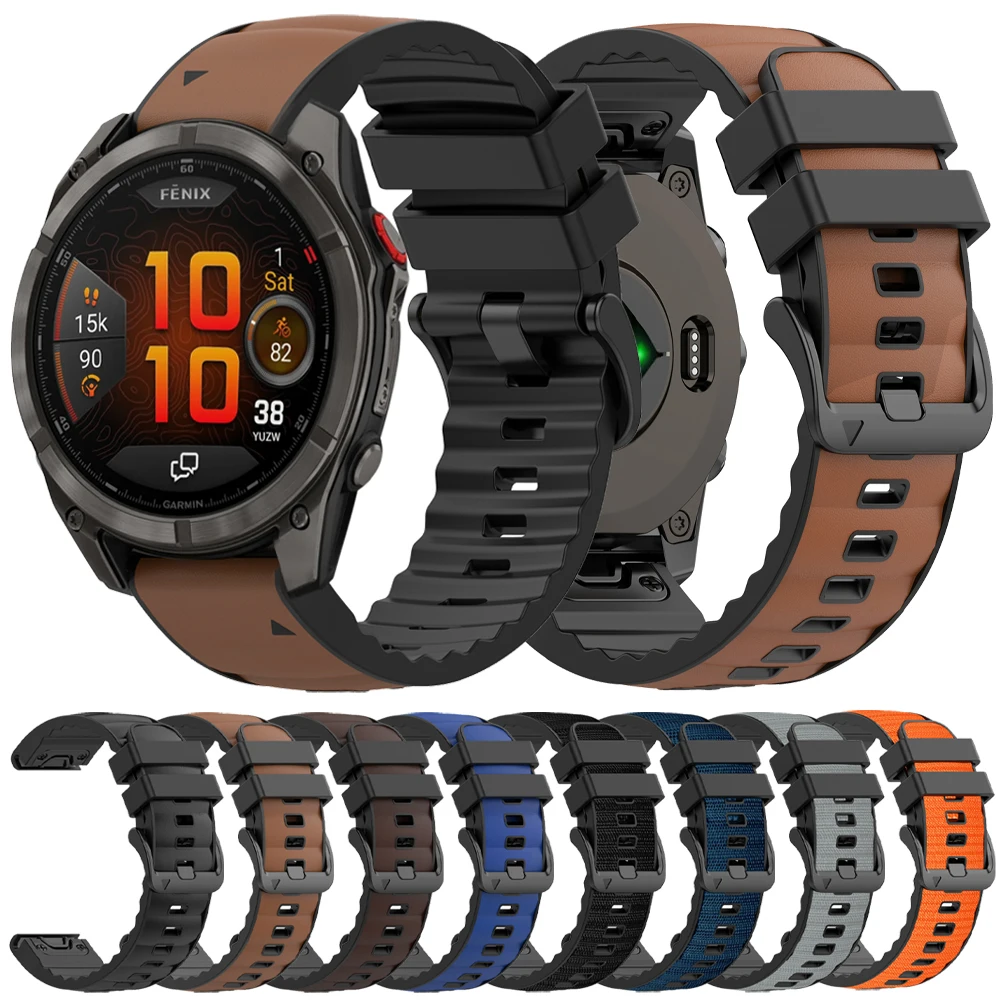 Premium 22/26mm QuickFit Leather Silicone Strap - Stylish Watch Band Bracelet