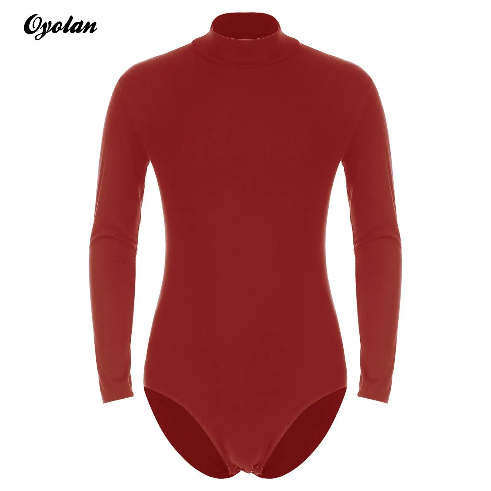 

Mens Lingerie One-Piece Undershirt Mock Neck Long Sleeve Bodysuit Casual Solid Color Press Button Crotch Gymnastics Leotards
