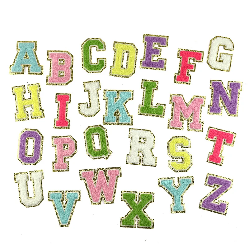 

26 English Letters Alphabet Towel Embroidered Patches Clothing Bags Jacket Sew On Accessory DIY Name Chenille Stickers Applique