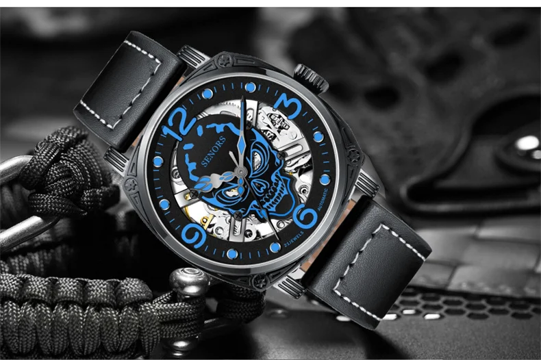 Luminous Skull Men  Top  Luxury Military Automatic Mechanical Male Clock Sport Waterproof Leather Wrist_voghion.com