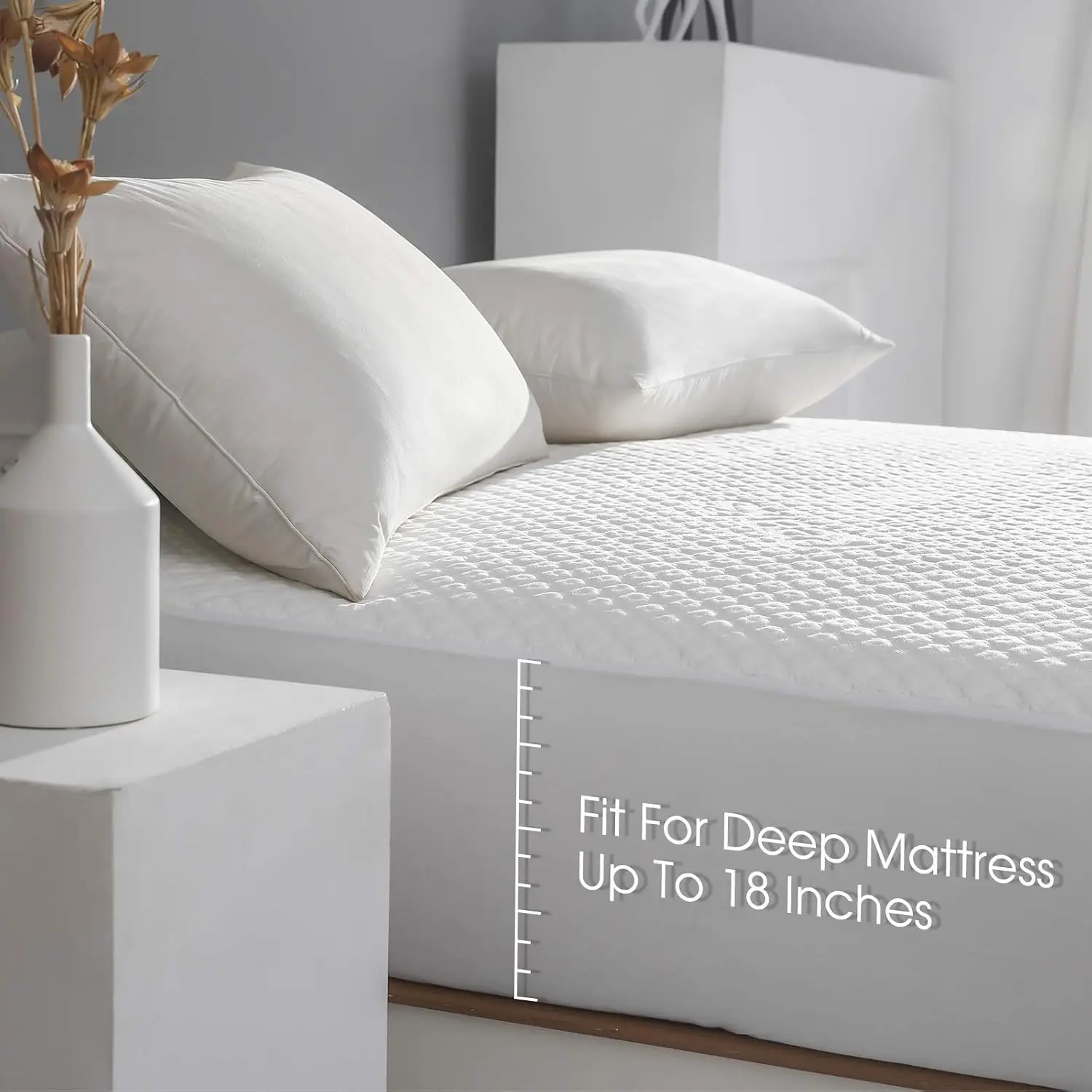 Queen Size Waterproof Mattress Protector Rayon from Bamboo Fitted Mattress Pad Cover with Deep Pocket Up to 18''