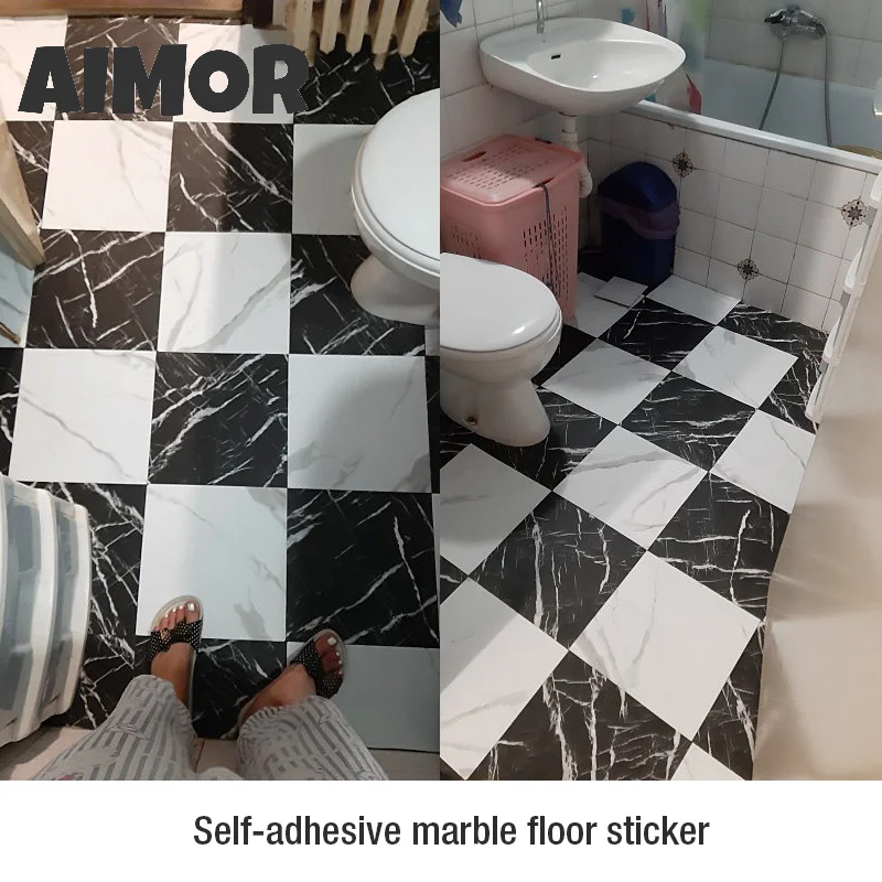 10 Piece Simulated Marble Tile Floor Sticker PVC Waterproof Self-adhesiver Living Room Toilet Kitchen Home Decor 3d Wall