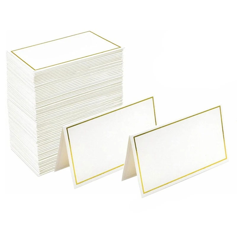 

120 Piece Place Cards Small Tent Cards With Gold Foil Borders Paper Suitable For Weddings, Banquets, Table Cards, And Name Cards