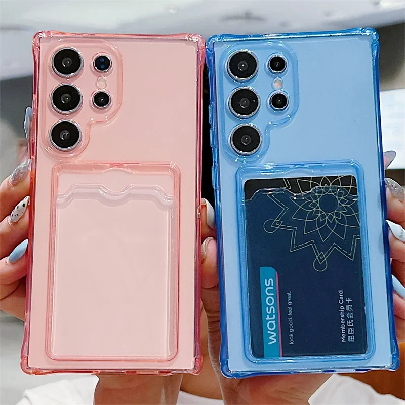 Clear Shockproof Card Holder Phone Case - Silicone Soft TPU Back Cover