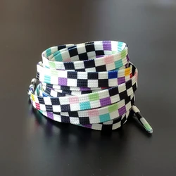 Checkerboard Shoelaces for Trendy Sneakers - Black and White Casual Canvas Shoe Laces (Colorful plaid)