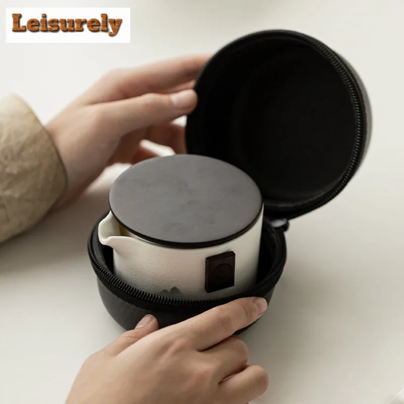 Ink Rhythm Landscape Travel Tea Set Kit Retro 1 Pot 2 Cups Household Tea Making Organizer Portable Outdoor Handbag Decoration