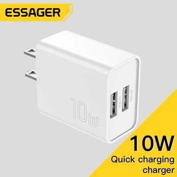 Essager Caricatore per telefono Dual USB 10W Spina per caricabatterie US Adattatore per caricatore da muro portatile da viaggio per iPhone 14 13 Pro Max Xiaomi Huawei
