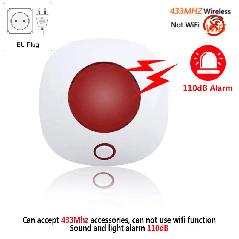 Wireless Indoor Siren Alarm System with High-Decibel Strobe and Loudspeaker