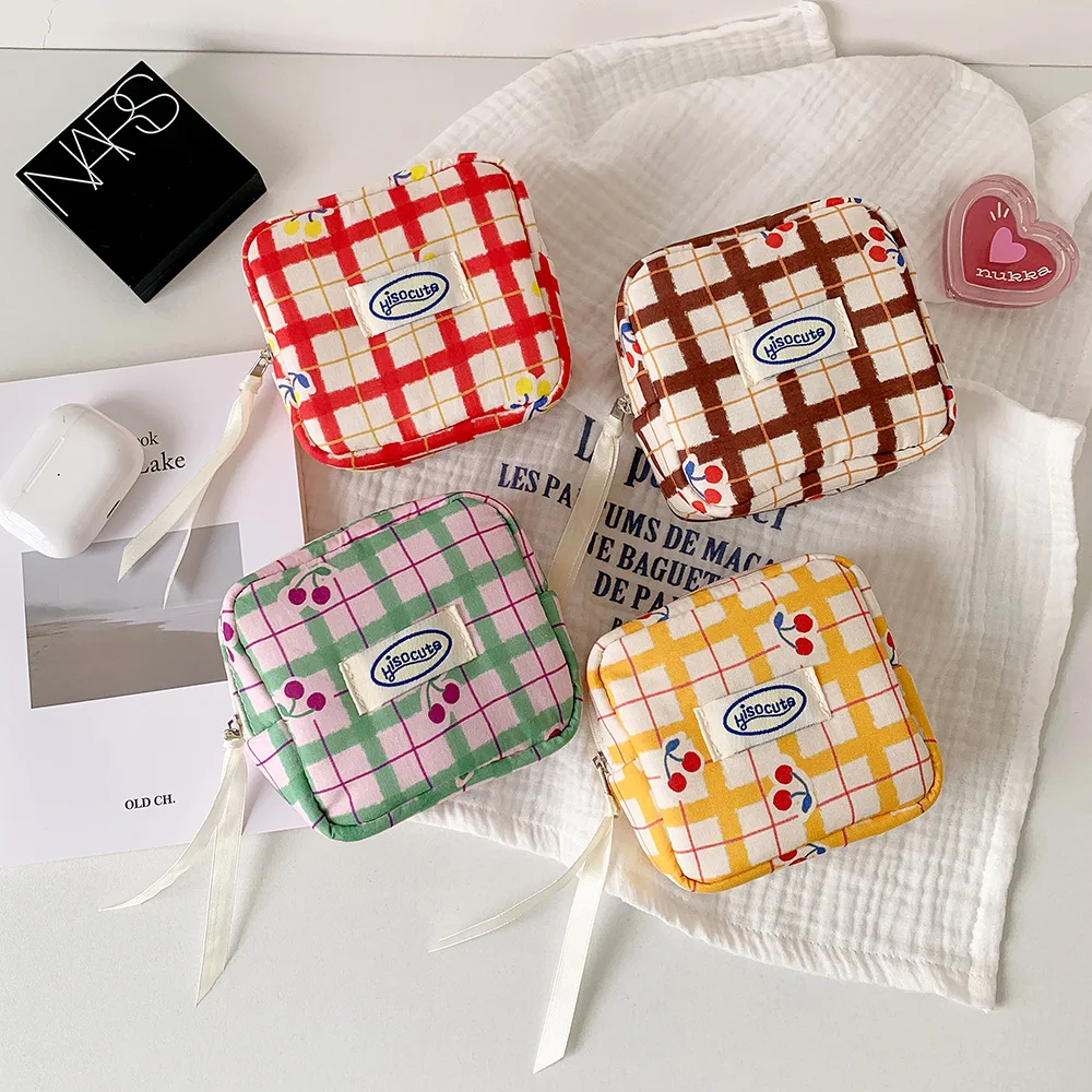 Frauen Make-Up Taschen Japanische Kirsche Plaid Dopamin Süße Kawaii Nette Kosmetik Taschen Tragbare Multifunktionale Lagerung Tasche Für Mädchen – Detail 7