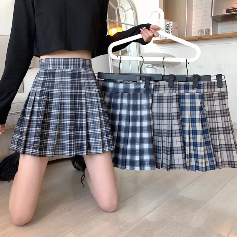Pleated Plaid Skirt  2022 New College Style Pleated Skirt Plaid High Waist Slim Skirt Korean Fashion Clothing Skirts for Women
