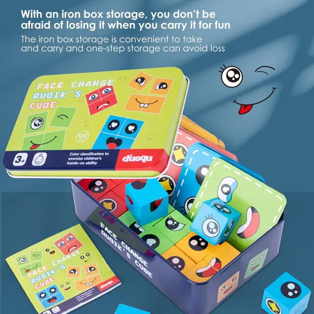 Wooden Cube Building Puzzle Table Games Educational Toys Montessori Interactive Game Matching Block Puzzles Kids Christmas Gift 5