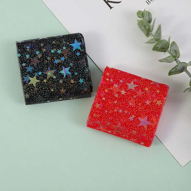 Illusory Color Star Mesh Fabric Cake Top Decoration Ribbon Bow Soft Twill Tulle DIY Wedding Birthday Decoration 6cm * 5yards