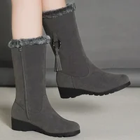 Winter New Arrival Korean Style Women's Fleece-Lined Thickened Mid-Calf Warm Flat Bottom Side Zipper Snow Boots Rubber Material - Image 2
