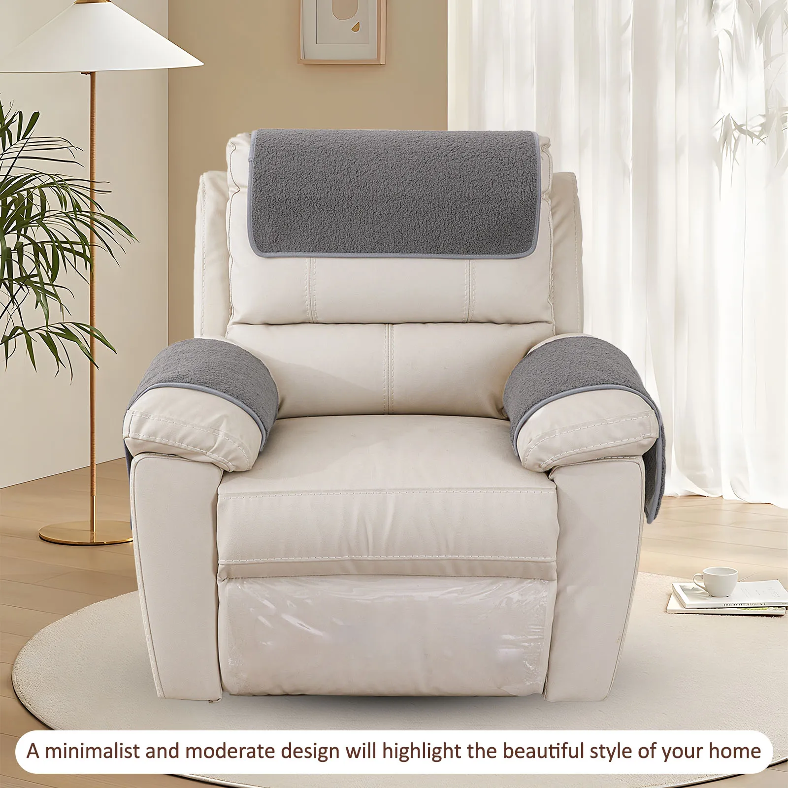3Pcs Recliner Slipcovers Armrest Covers Non Slip Sherpa Headrest Protector Recliner Chair for Sofa Protector 57 X 38cm