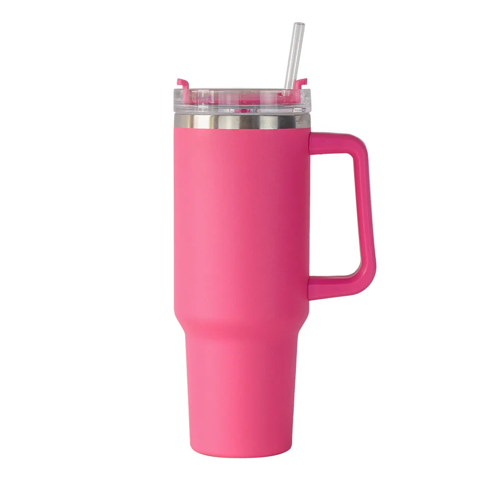 

25pcs Solid Color 40oz Tumbler Babie Pink Stainless Steel Cup with Handle Laser Engraved Leopard Gift Water Holder DOMIL2080