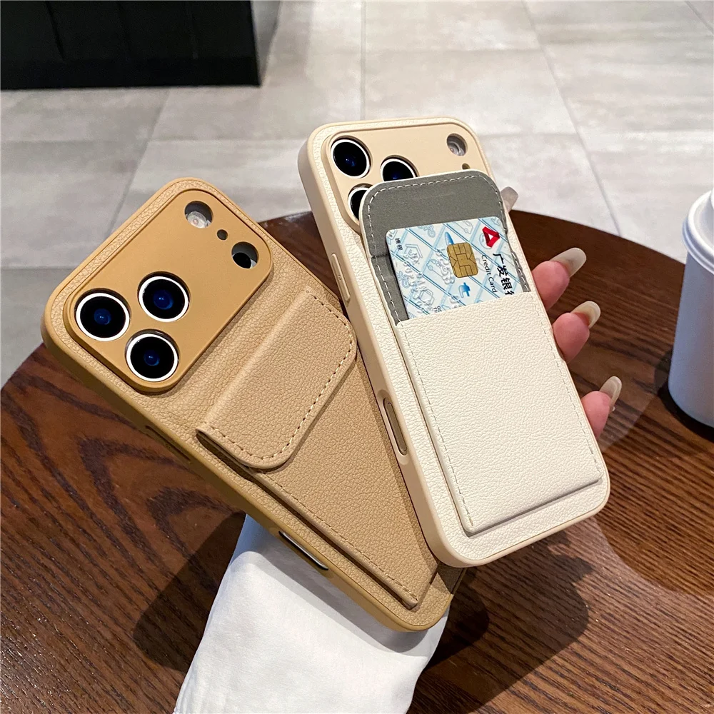 Luxury Leather Card Holder Wallet Case with Camera Lens Protection Cover