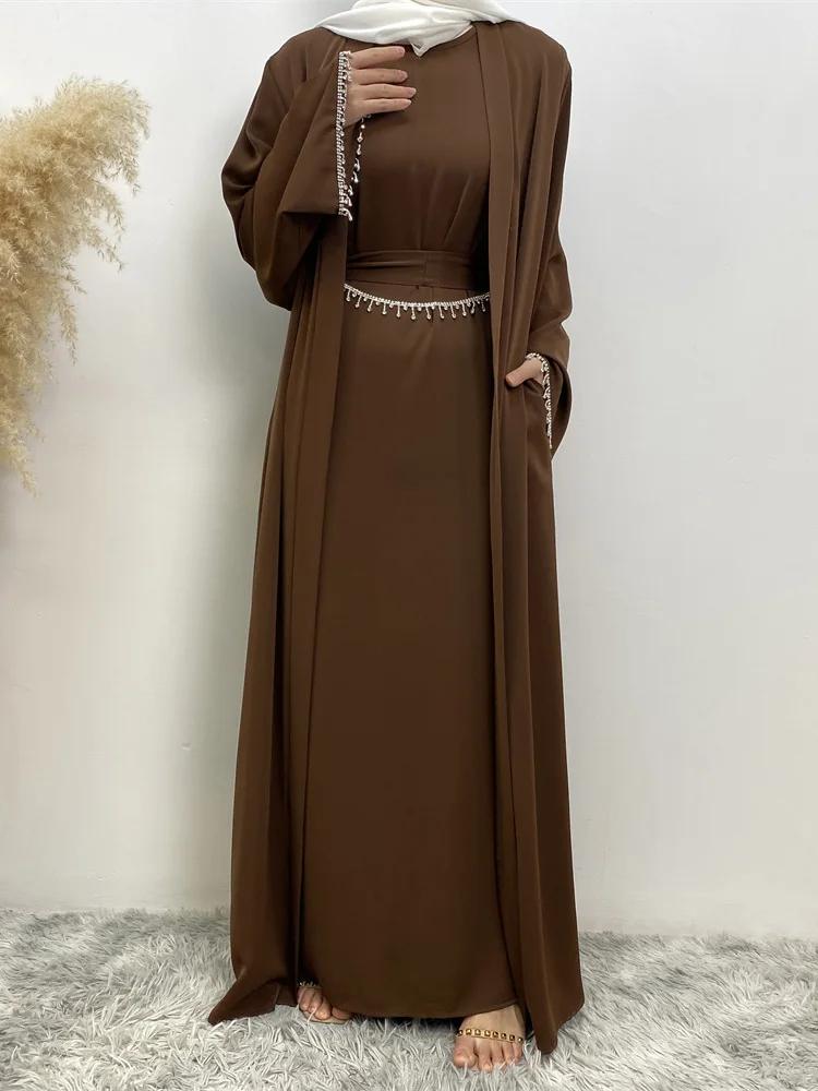 Ramadan Muslim Abaya Nida Black Dress With Crystal chain Elegant Islamic Sets Dubai Long Woman Evening dresses Moroccan Caftan - Image 5