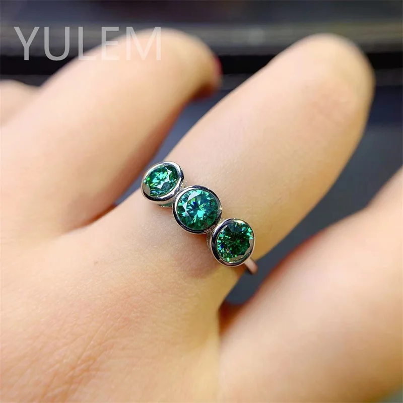 여성용 다크 그린 모이사나이트 반지, 로즈 골드 도금, 이터니티 반지, 실버 925 주얼리, 웨딩 다이아몬드 약혼 밴드, 18K