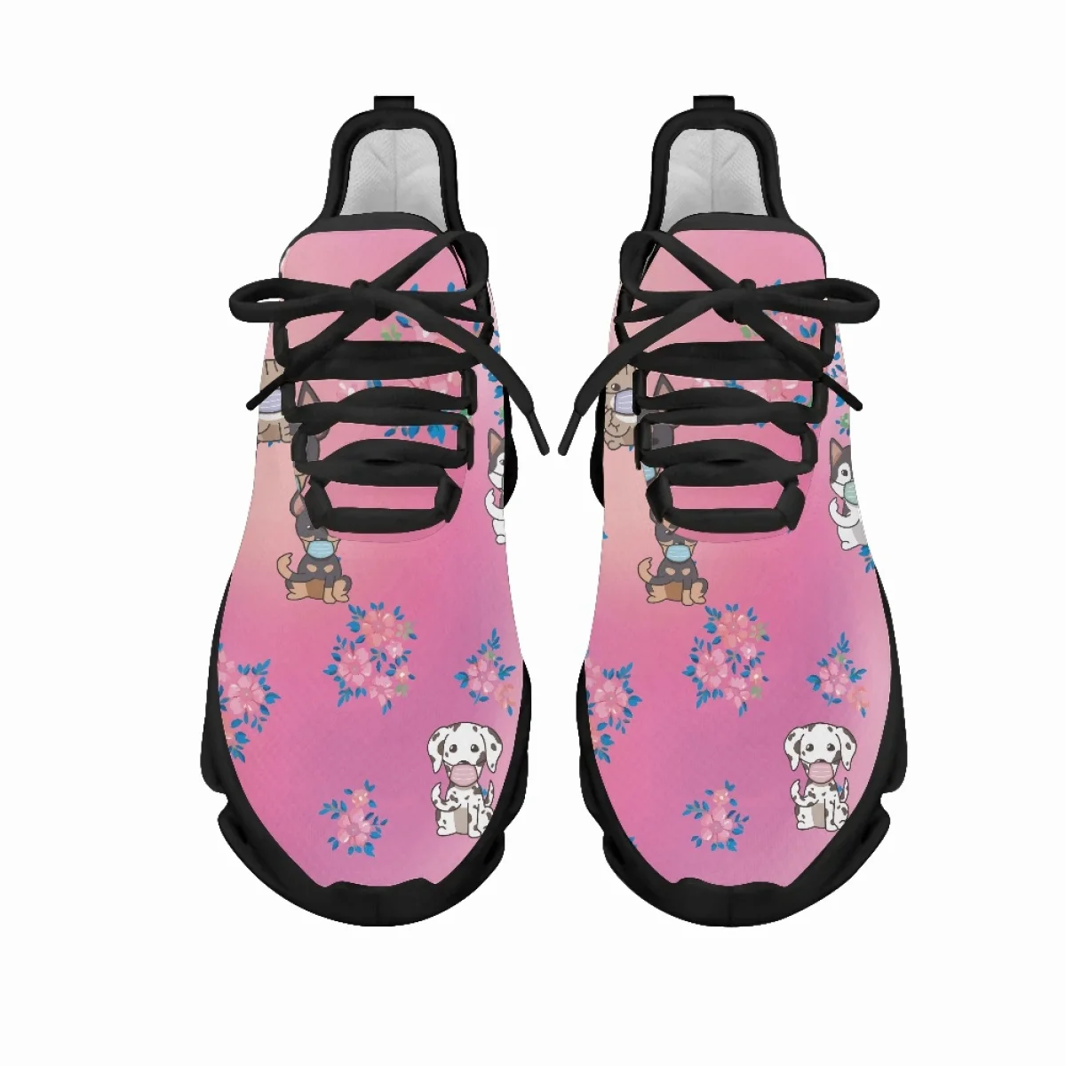 Yikeluo  Cartoon Cat Dog Pattern Print Women Mesh Swing Sneakers Breathable Lace up Platform Shoes Nursing Casaul Sport Shoes