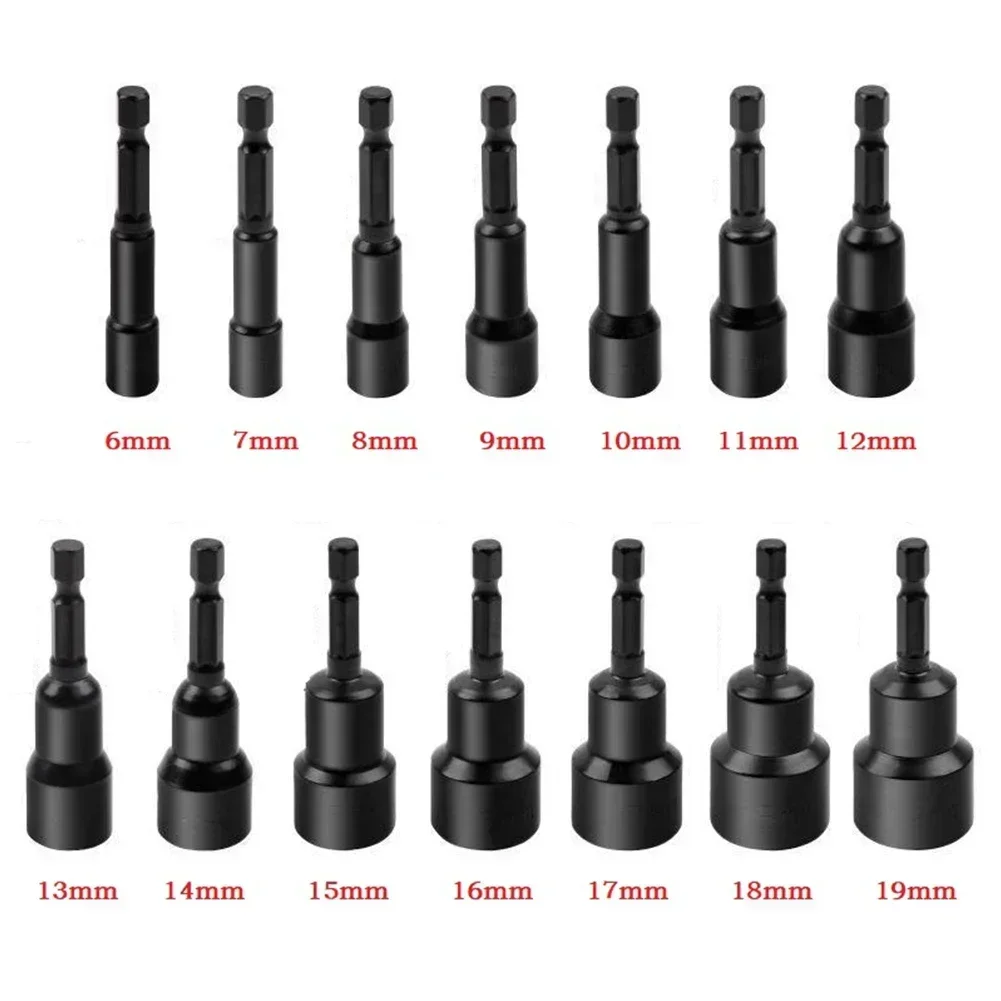 6-19mm Impact Socket Magnetic Nut Screwdriver Deep Socket Adapter 1/4inch Hex Wrench Heads Electric Drill Bit Repairing Tool 6