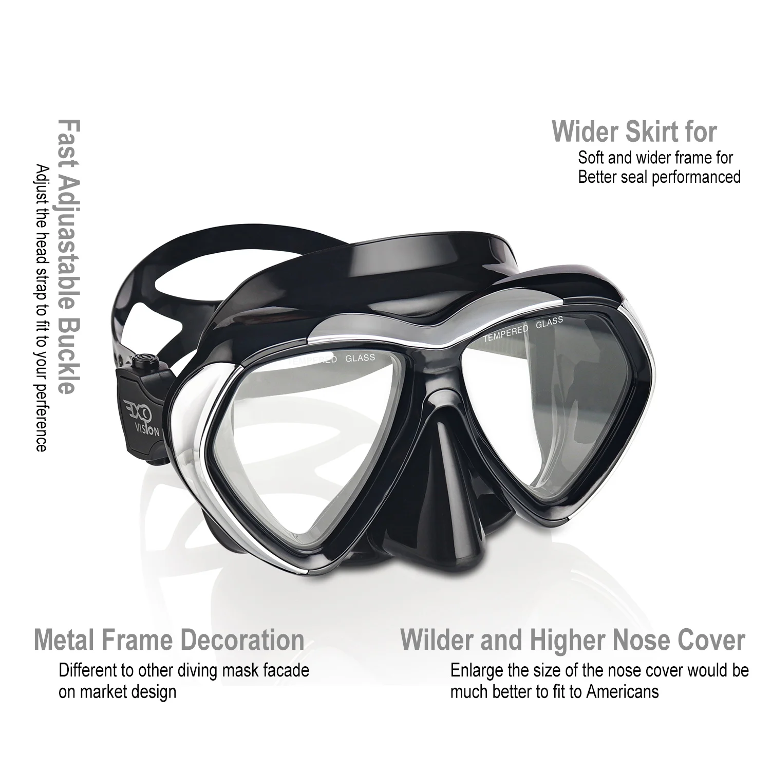 EXP VISION-Scuba Diving Mask for Adults Anti-fog Dive Mask Anti-Leak Tempered Glass Swim Goggles with Nose Cover Snorkeling