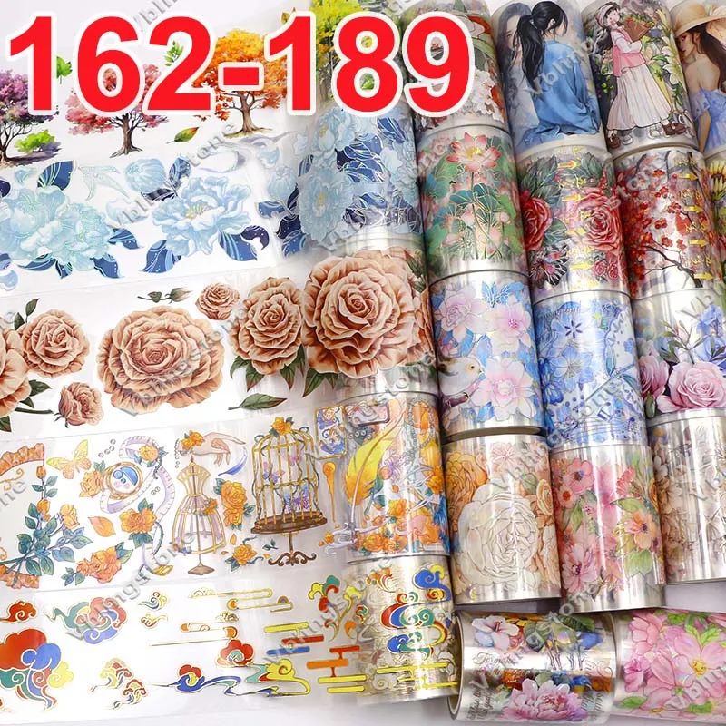 162-189 미적 PET 와시 테이프, 현대 소녀 꽃 만들기 테이프, 버섯 장미 나비 스티커, 스크랩북 콜라주 재료
