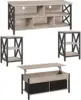 4 Pieces Living Room Table Sets - Includes TV Stand with Storage for 65 in TV, Lift-top Coffee Table with Baskets 1
