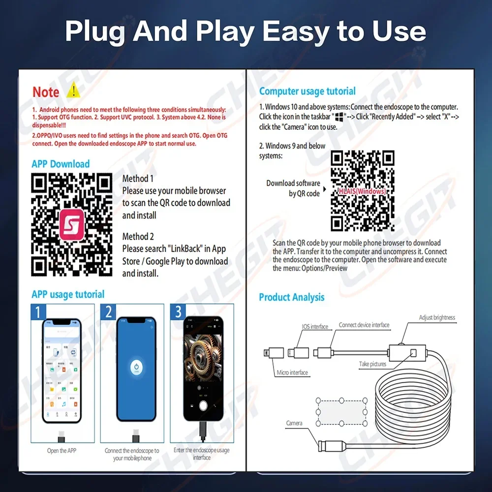 1-5M HD Endoscope Inspection Camera Type-C Mini Inspection Camera IP67 Car Sewer Pipeline Borescope for Android IOS iphone 3