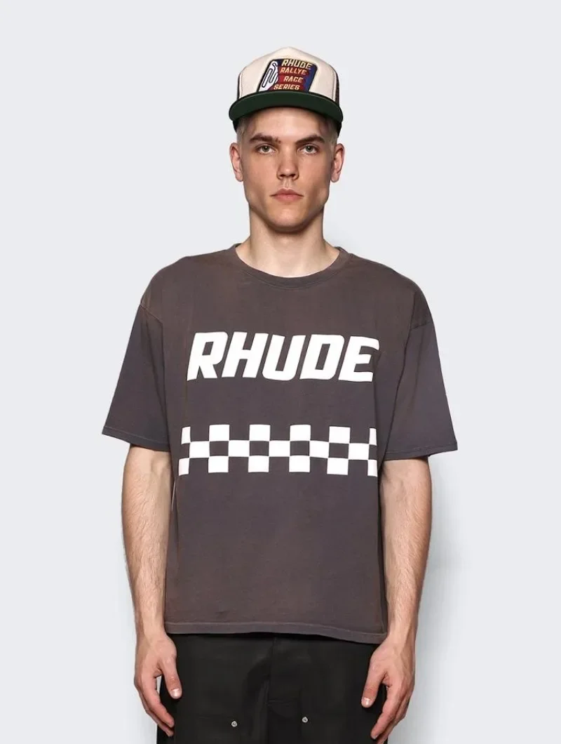 

New Vintage Washed Grey Rhude Tee Men Women Short Sleeves Oversized T-Shirt with Tag Hip hop
