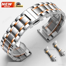Elegant Butterfly Buckle Stainless Steel Watch Strap - Universal Fit - 14mm (Silver Rose Gold)