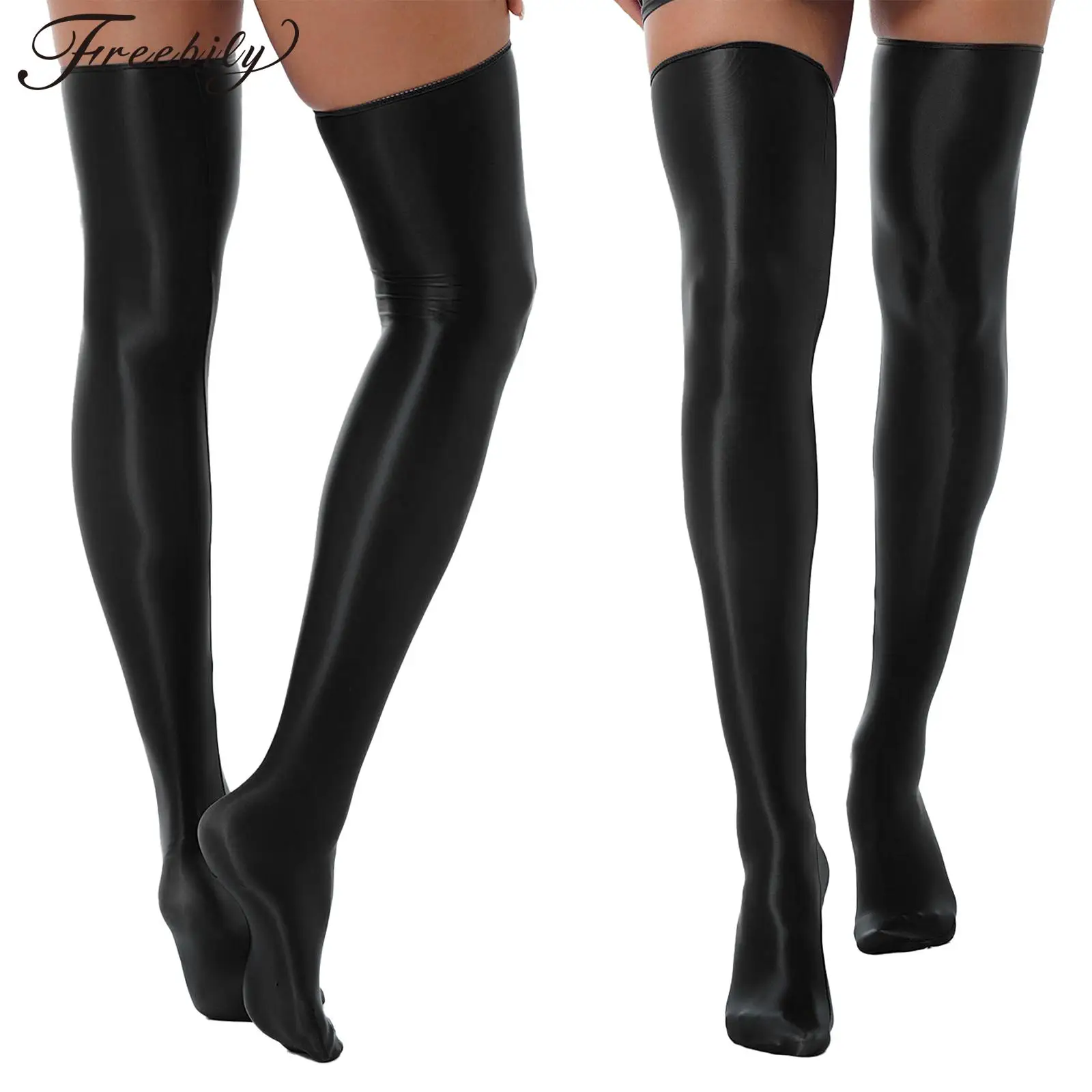 

Oil Shiny Stretchy Thigh High Stockings Ultra Thin Transparent Medias De Mujer Glossy Nylon Pantyhose Women Sexy Hosiery