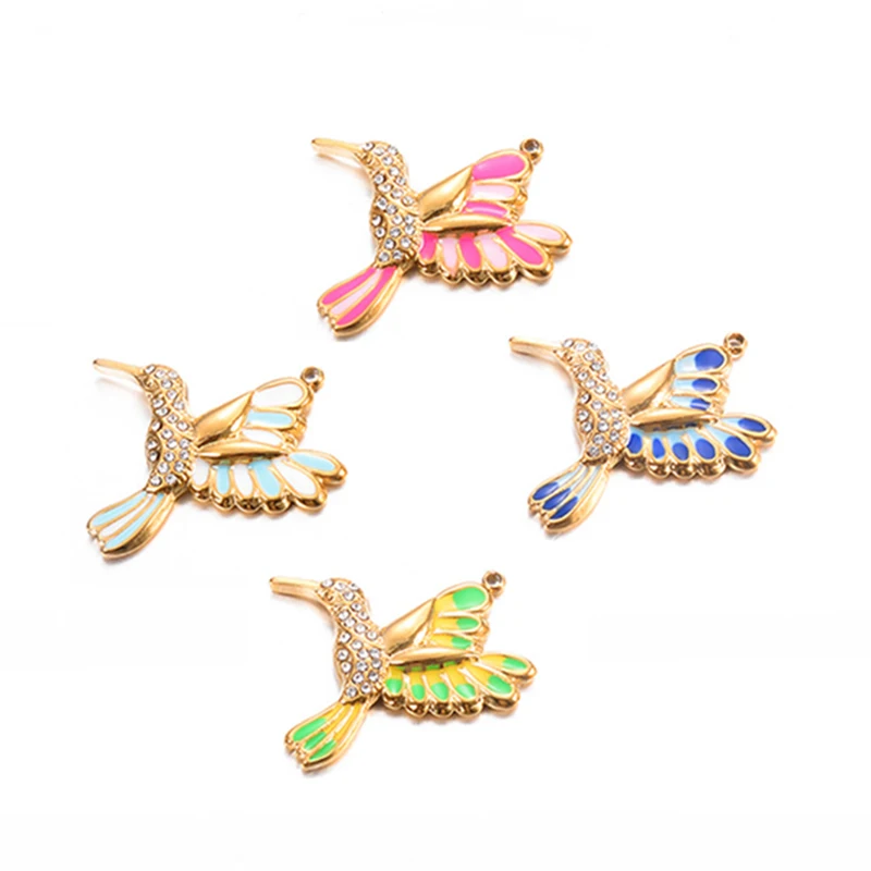 

2Pcs Stainless Steel Animal Hummingbird Dangle Charmfor DIY Earring Pendant Necklace Fine Jewelry Making Accessories 4Colors