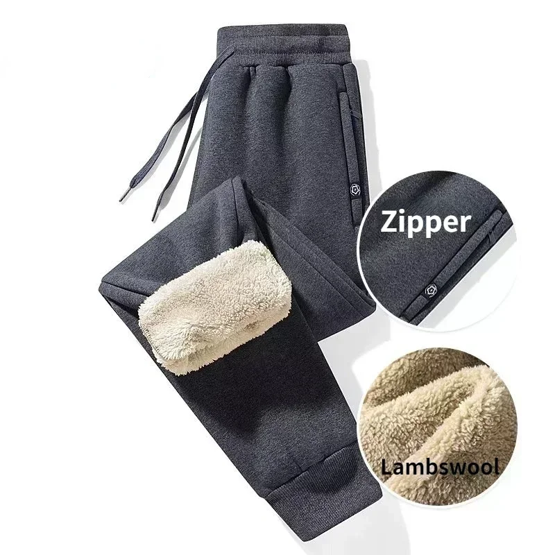 Men Casual Sports Pants Winter Lambswool Warm Fleece Straight Trousers Thermal Sweatpants Sportswear Tracksuit Quality Joggers casual sports pants