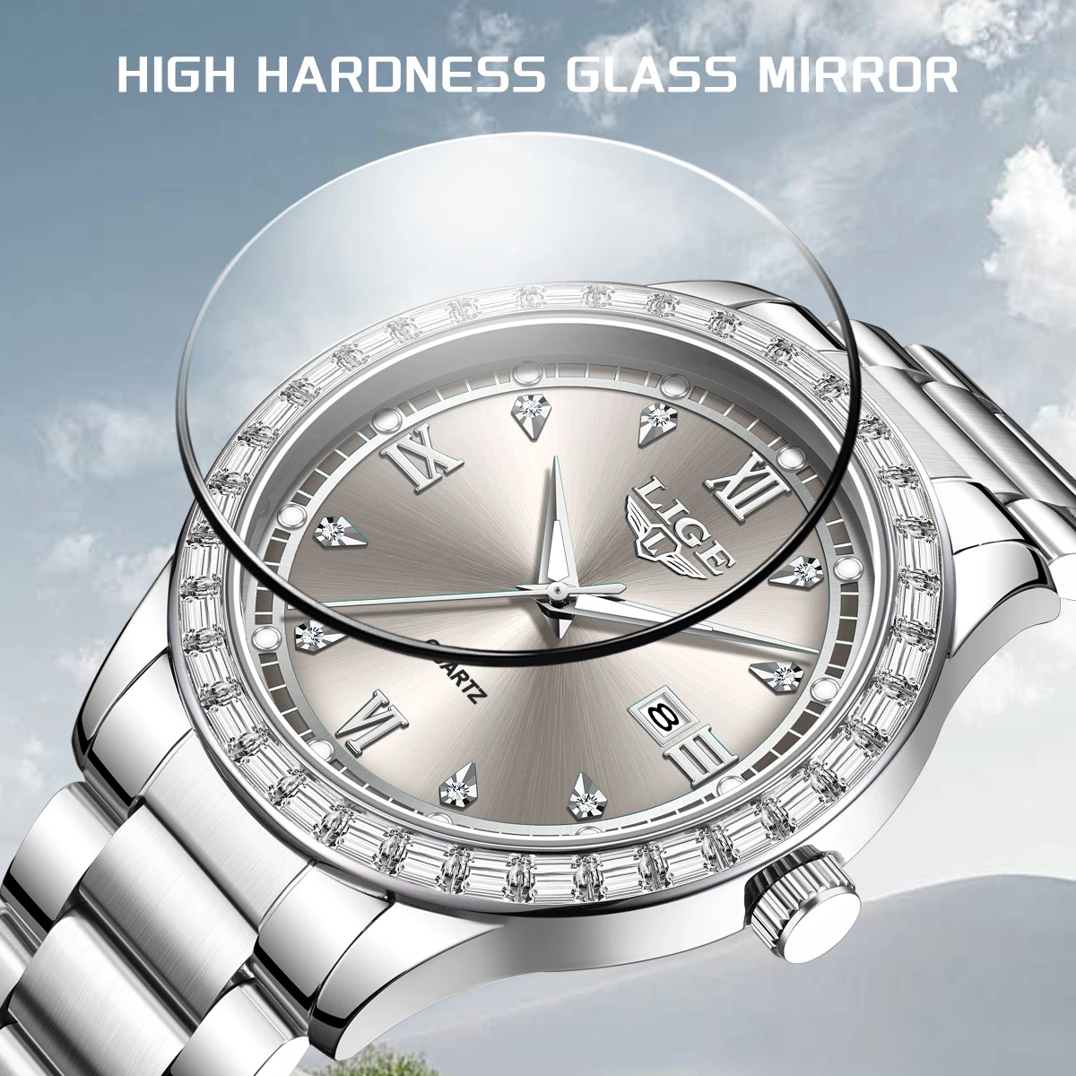 LIGE Men Watch Waterproof Diamond Luxury Luminous Calendar Quartz Wristwatch For Men Stainless Steel Fashion Business Watch Men