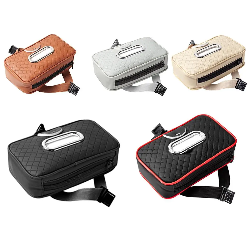 

Car Tissue Holder PU Leather Backseat Tissue Case With Adjustable Strap Wipes Dispenser Interior Parts