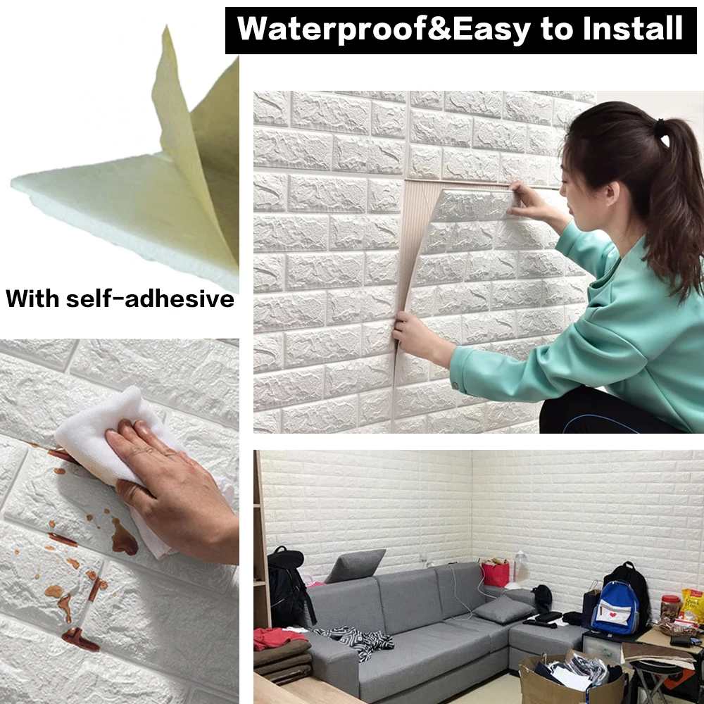 70cmx1/2/3/5/10m 3D Paper Wall Adhesive Living Room PVC Self-adhesive Panels Home Decoration Wallpapers Waterproof Wall Stickers 5
