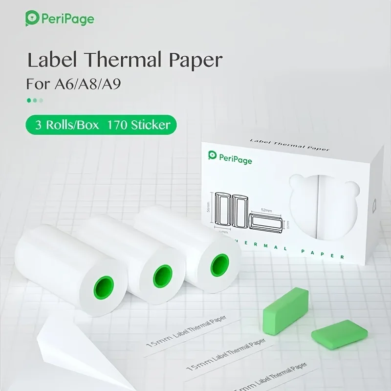 3 Rolls/Box PeriPage Thermal Sticker Label Paper - 10 Year Retention Period - 15mm/30mm 56x30mm/2.2x1.2in