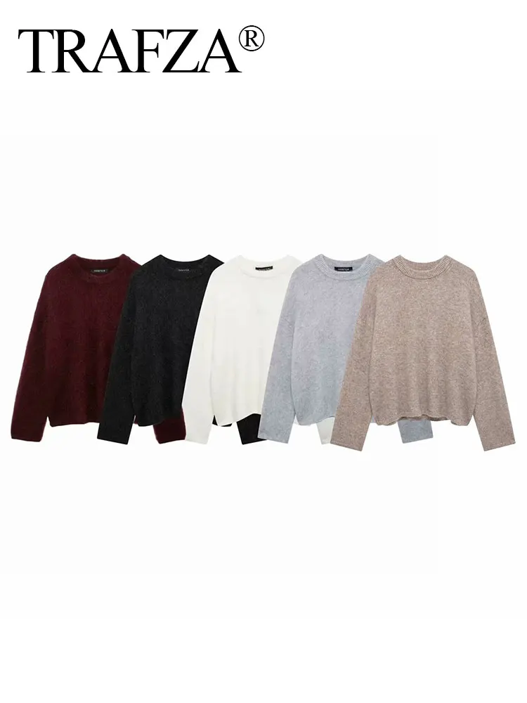 HH Women Elegant Solid O Neck Sweater Loose Casual Long Sleeve Knitted Pullover Sweatshirt Autumn Office Lady Knitwear Top