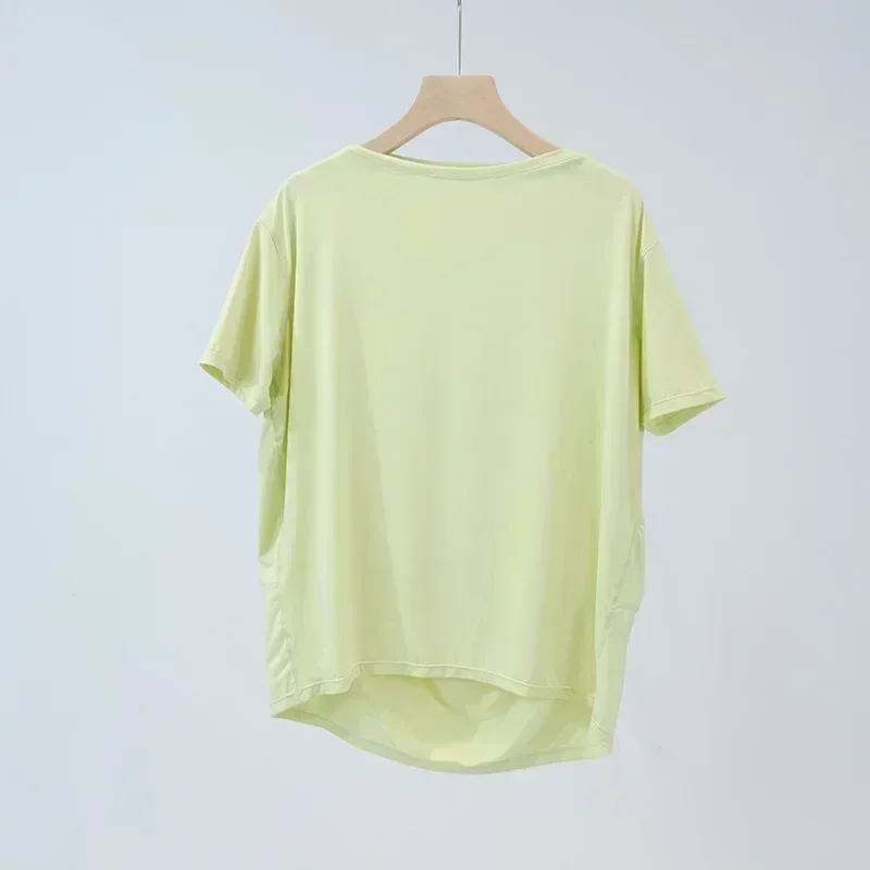 Lemon Women Back in Actio Yoga Short Sleeve Shirt Fitness Sport T-Shirt Summer Loose Breathable Soft Elastic Quick-Drying Top