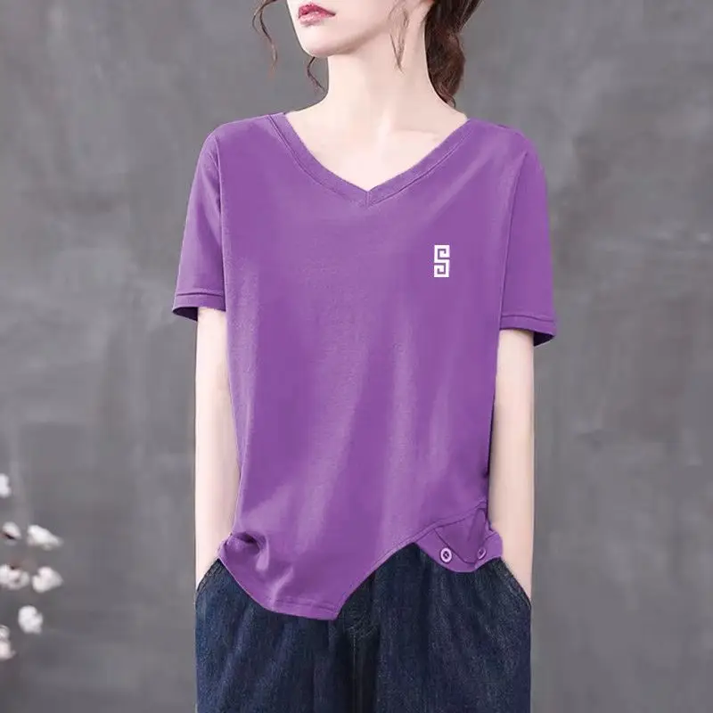 Fashion V-Neck Solid Color Asymmetrical Blouse Women's Clothing 2023 Spring New Oversized Casual Pullovers Irregular Shirt