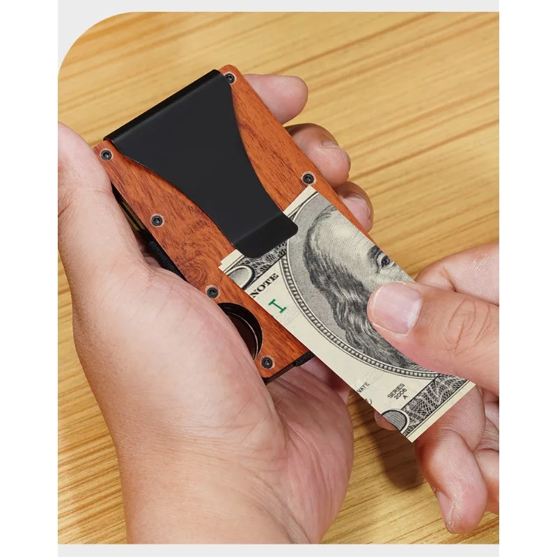 Minimalist Slim Wallet for Men-Slim RFID Wood & Aluminum Wallet With Credit Card Holder, Easily Removable Money & Cards
