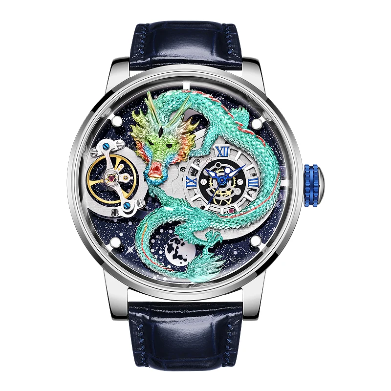 HANBOR Dragon Watch For Men Hollow Out Luxury Mens Watch Luminous Waterproof Automatic Mechanical Wristwatch 5D Engraving Montre