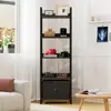 5 Tier Ladder Bookcase with Adjustable Shelves and Removable Fabric Drawer Living Room Bedroom Office Storage Organizer 6