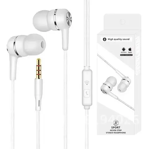 음악 스포츠 스테레오 소음 감소 헤드폰, 3.5mm 플러그 와이어 제어 헤드셋, 아이폰 아이팟 MP3 플레이어용 내장 마이크