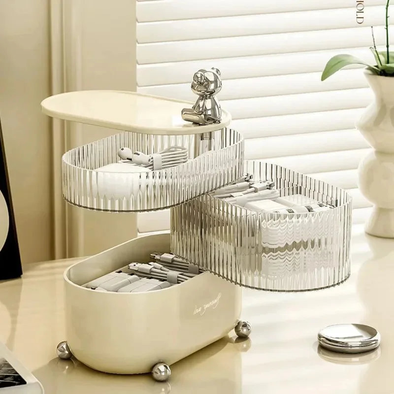 

Light Luxury Storage Makeup Skincare Desktop Data Cable Storage Box Living Room Bedroom Rotating Compartment Multi-Layer Style