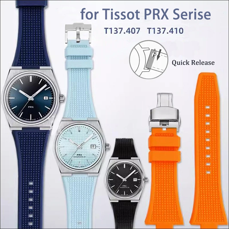 

Rubber Strap for Tissot PRX Powermatic T137.407/410 Stainless Steel Buckle Quick Release Men Silicone Replace Watch Band 12mm