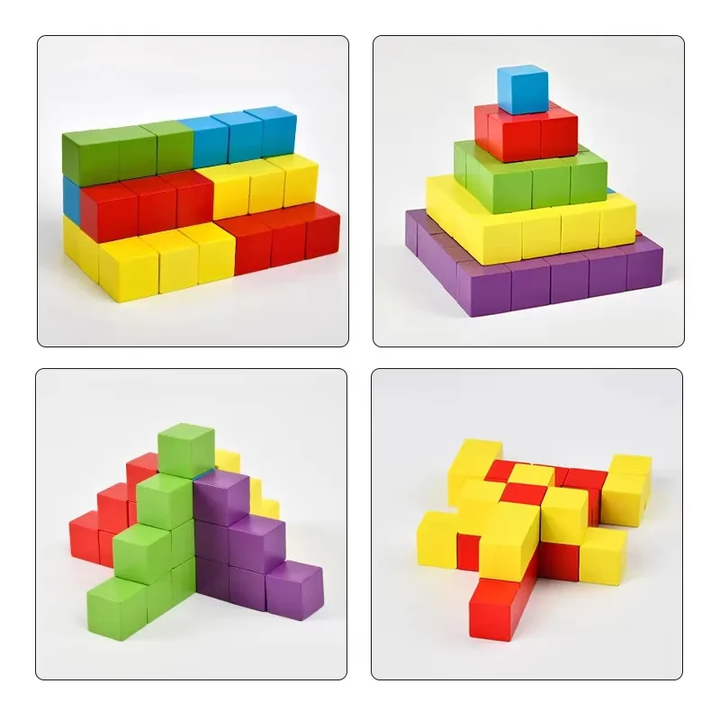 50pcs Colorful Kids Wooden Cube Building Blocks Toy Squares Stack High Game Brick Educational Toys for Boys Girls Birthday Gift 4