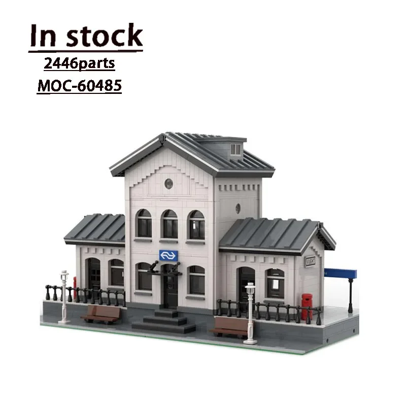 

MOC-60485 Street View Vintage Train Station Assembly Splicing Building Block Model2446Building Block Parts Kids Birthday ToyGift