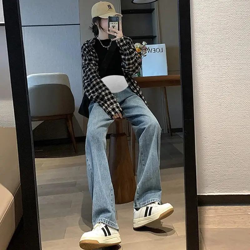 2025년 봄 가을용 공장가격 임부용 와이드 레그 롱 루즈핏 데님 팬츠 임산부 스트레이트 팬츠